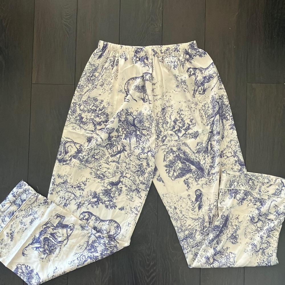 Blue and White Toile Print Pants
